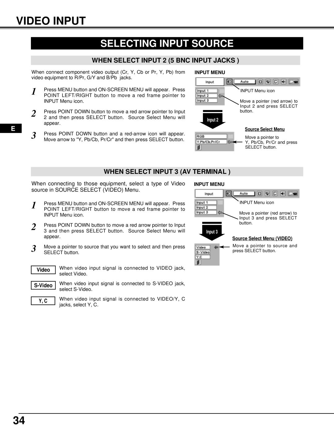 Ask Proxima Pro AV 9500 manual Video Input, When Select Input 3 AV Terminal 