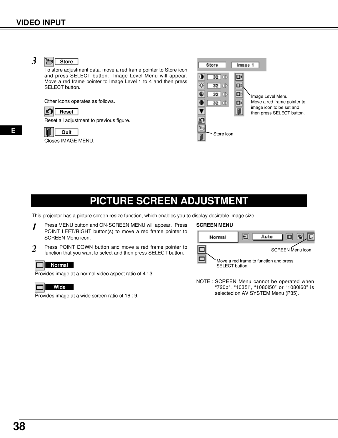 Ask Proxima Pro AV 9500 manual Reset Reset all adjustment to previous figure Quit 