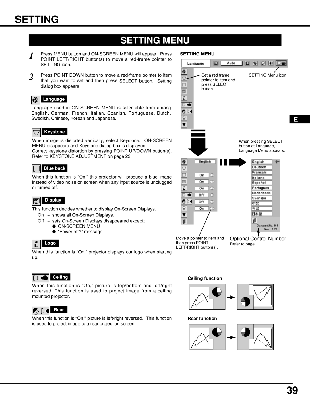 Ask Proxima Pro AV 9500 manual Setting Menu 