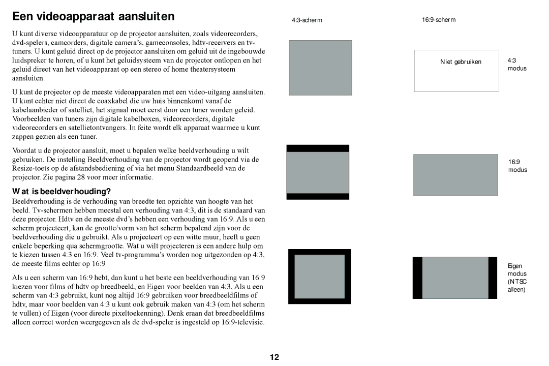 Ask Proxima A1100, W2100, W2106, A1300, A1200 manual Een videoapparaat aansluiten, Wat is beeldverhouding? 