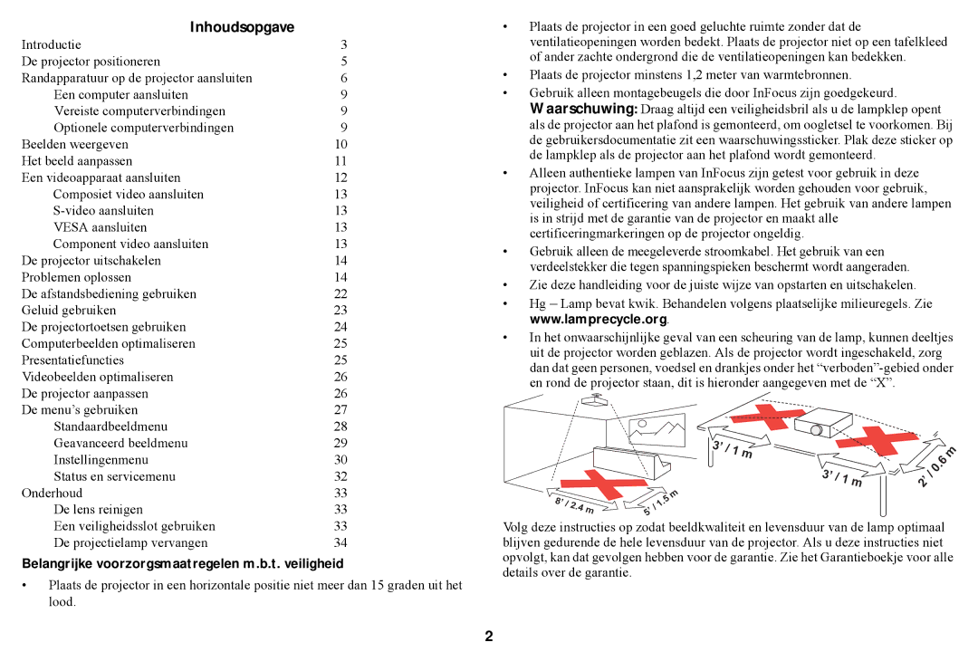 Ask Proxima A1100, W2100, W2106, A1300, A1200 manual Inhoudsopgave, Belangrijke voorzorgsmaatregelen m.b.t. veiligheid 