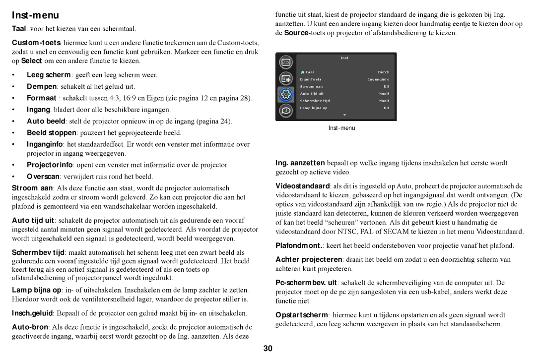 Ask Proxima W2106, W2100, A1300, A1100, A1200 manual Inst-menu 