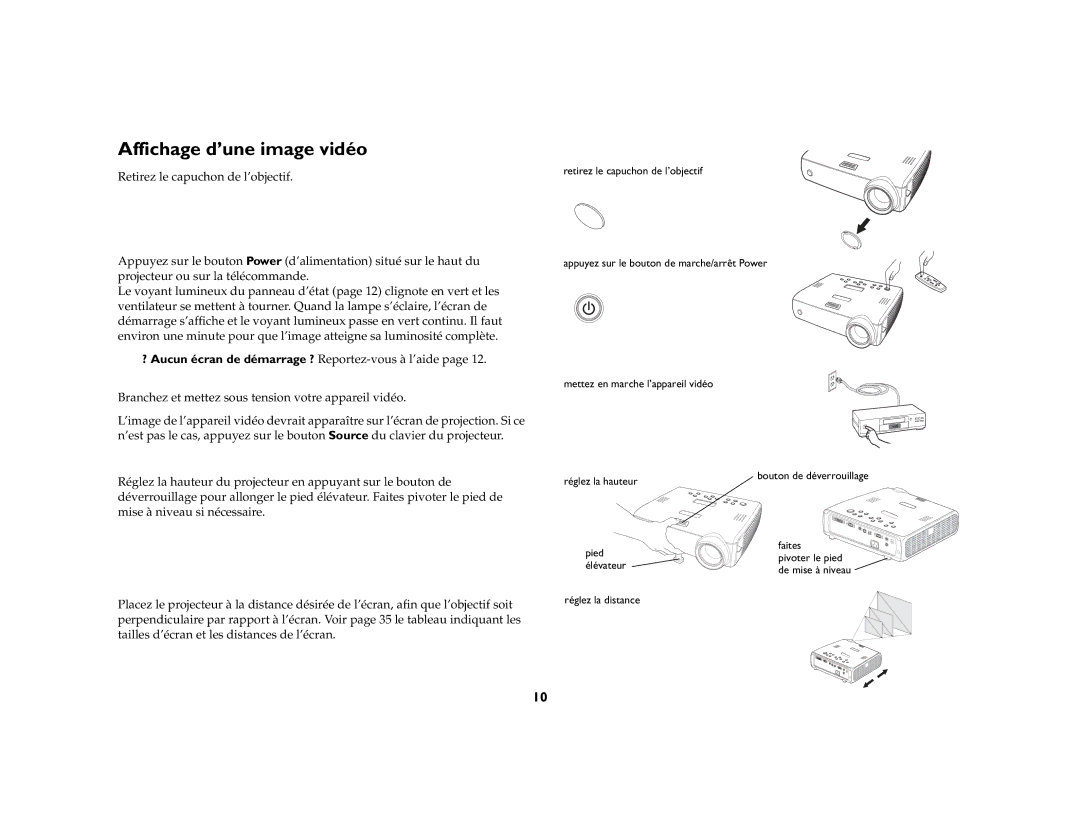 Ask Proxima IN35W, W360, IN37 manual Affichage d’une image vidéo 