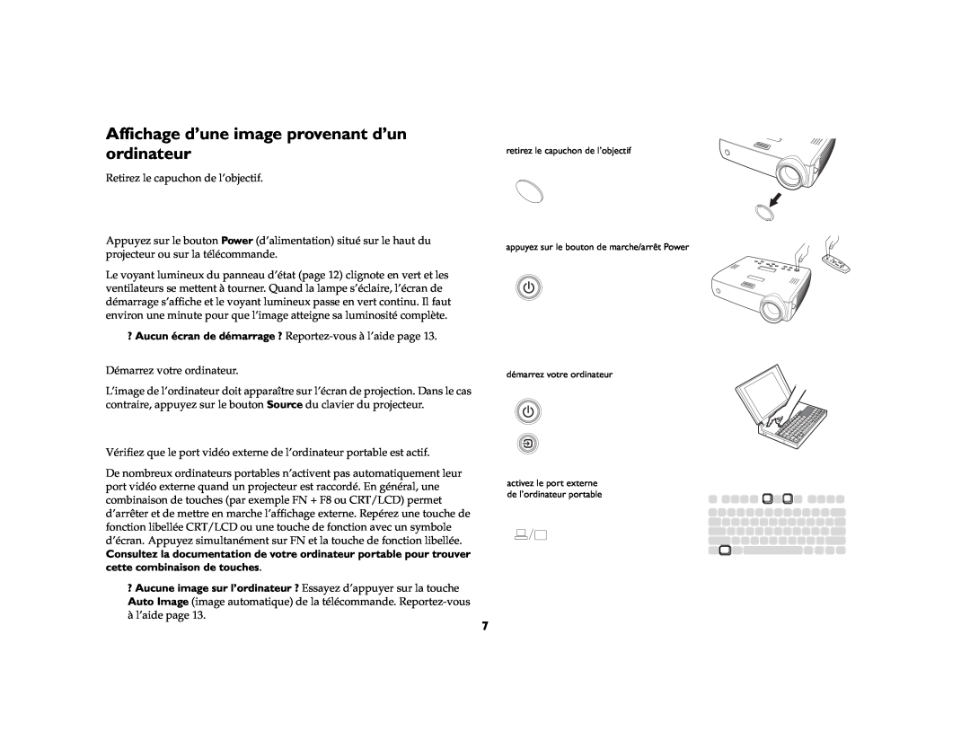 Ask Proxima IN35W, W360, IN37 manual Affichage d’une image provenant d’un ordinateur 