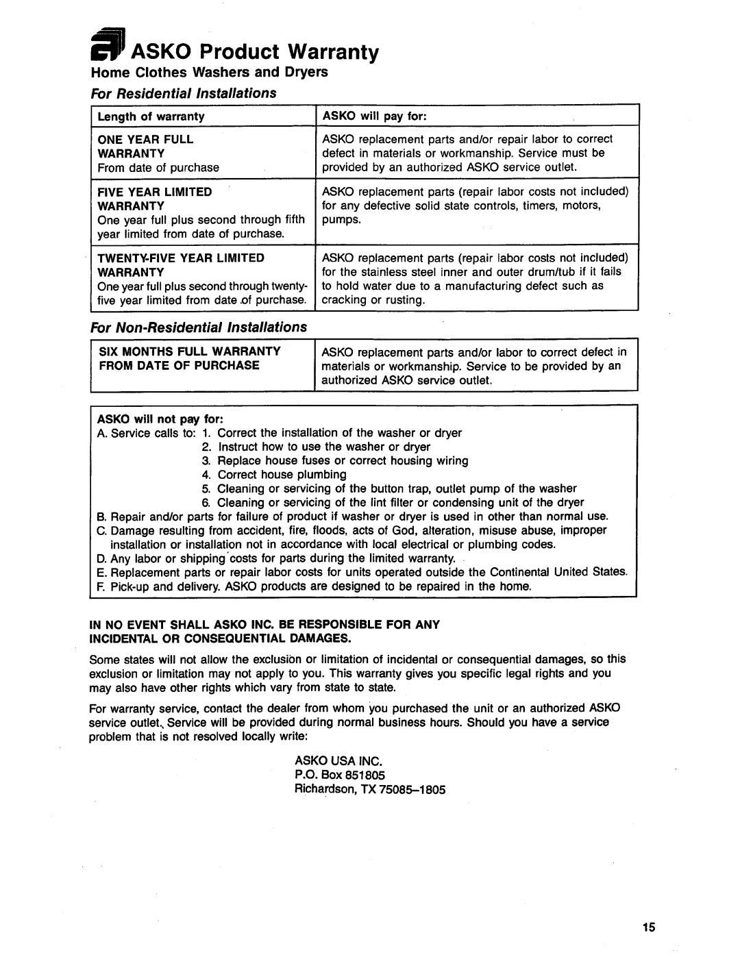 Asko 12004 manual 