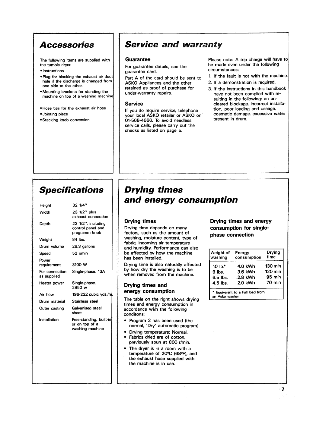 Asko 7003 manual 