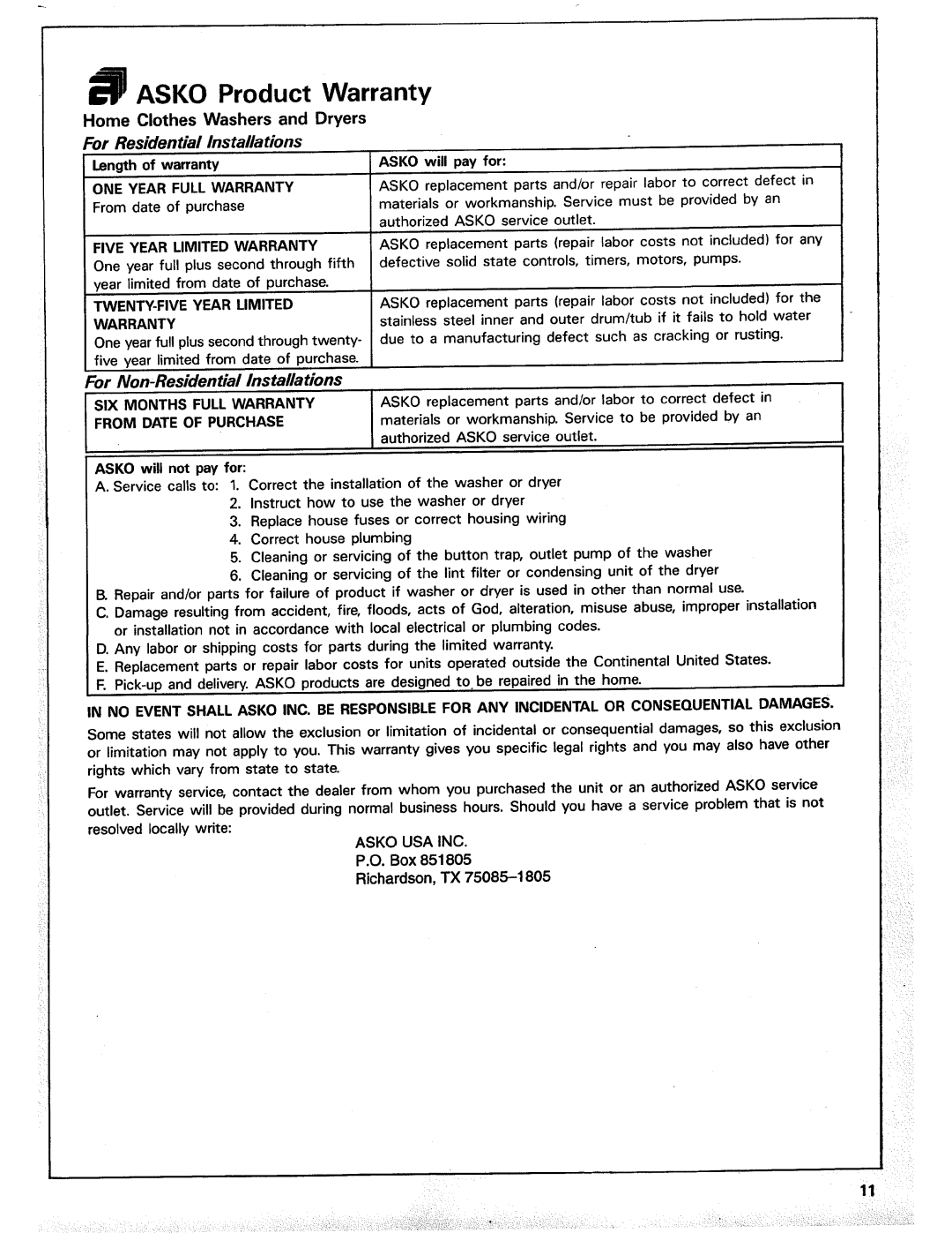 Asko 7004 manual 