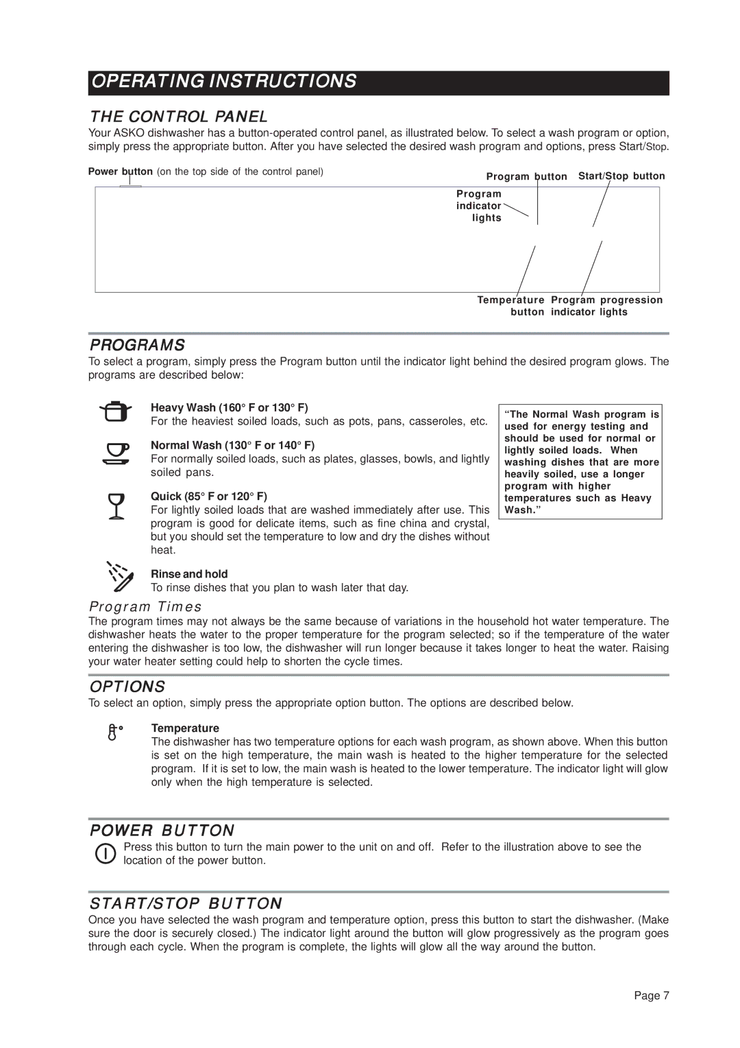 Asko D3112 important safety instructions Operating Instructions 