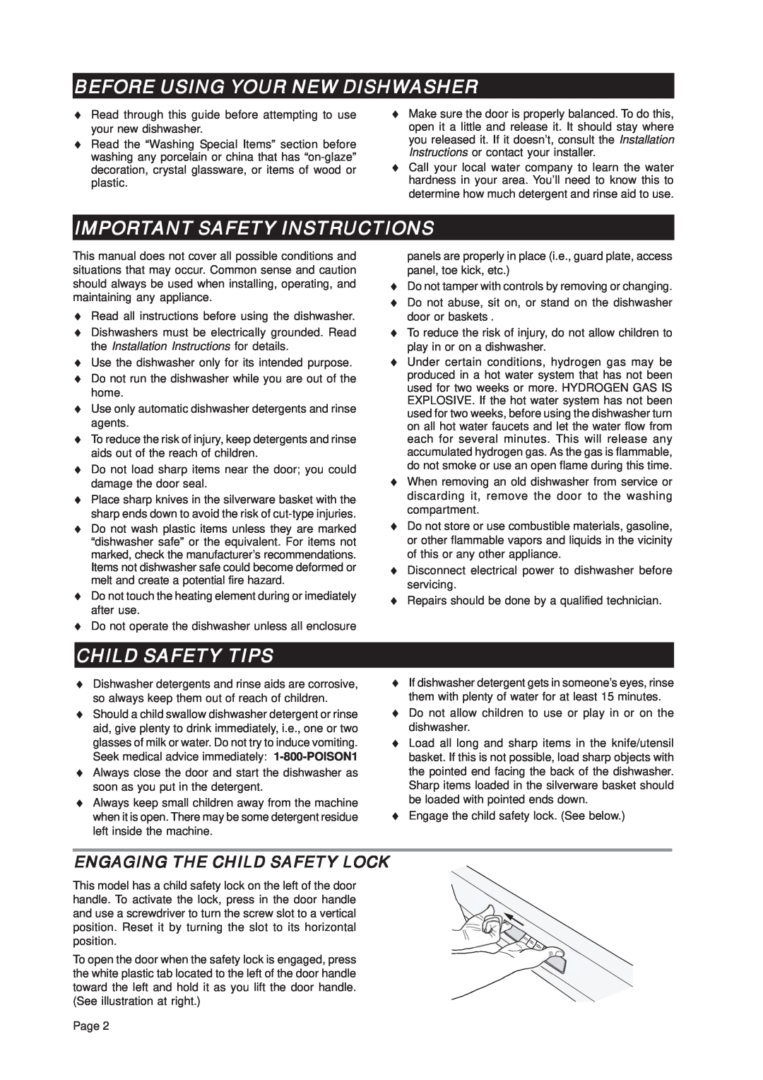 Asko D3112 important safety instructions Before Using Your New Dishwasher, Important Safety Instructions, Child Safety Tips 
