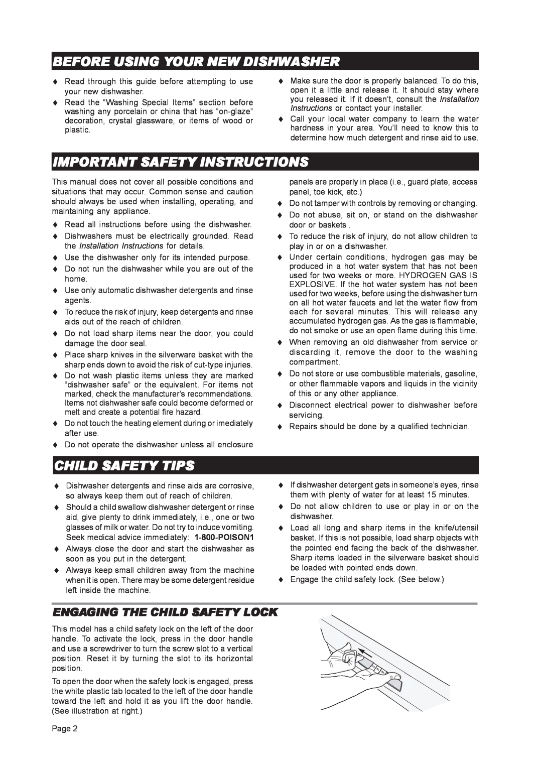 Asko D3121 important safety instructions Before Using Your New Dishwasher, Important Safety Instructions, Child Safety Tips 