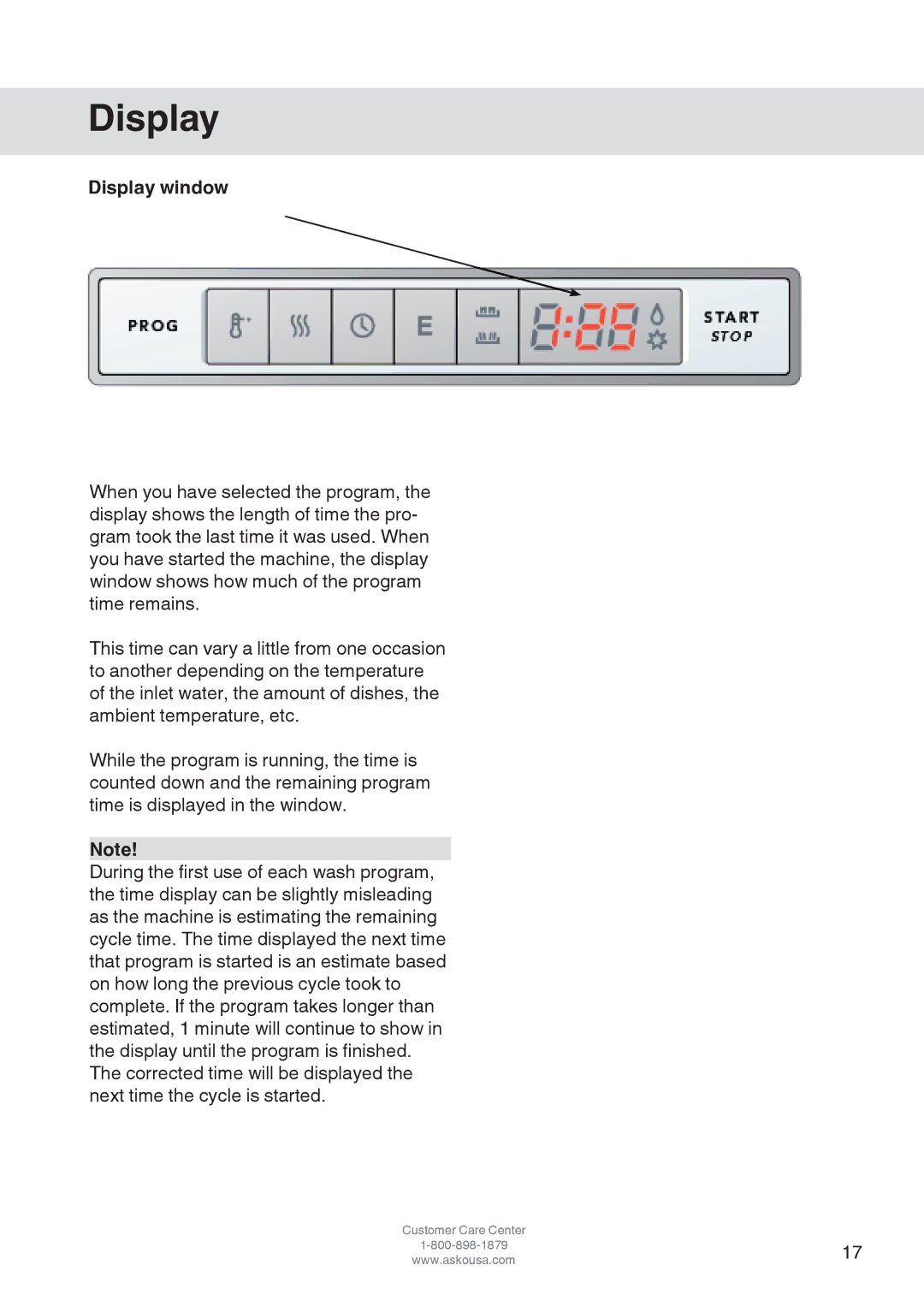 Asko D3152 manual Display window 