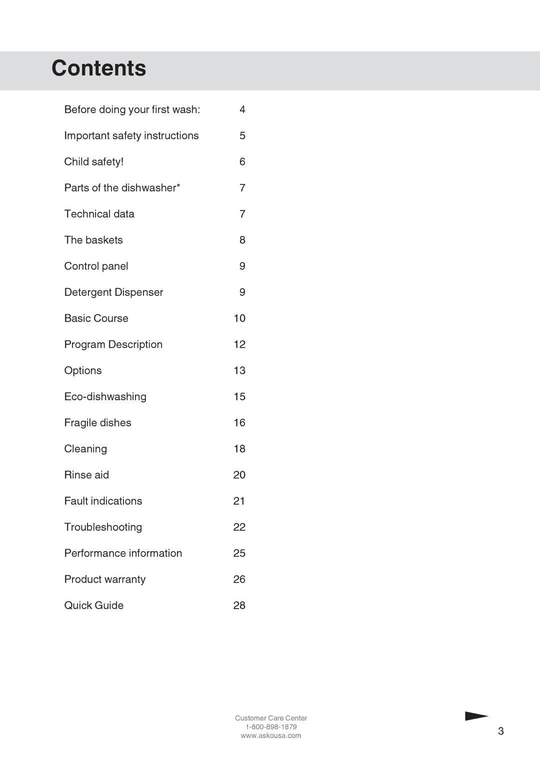 Asko D3152 manual Contents 