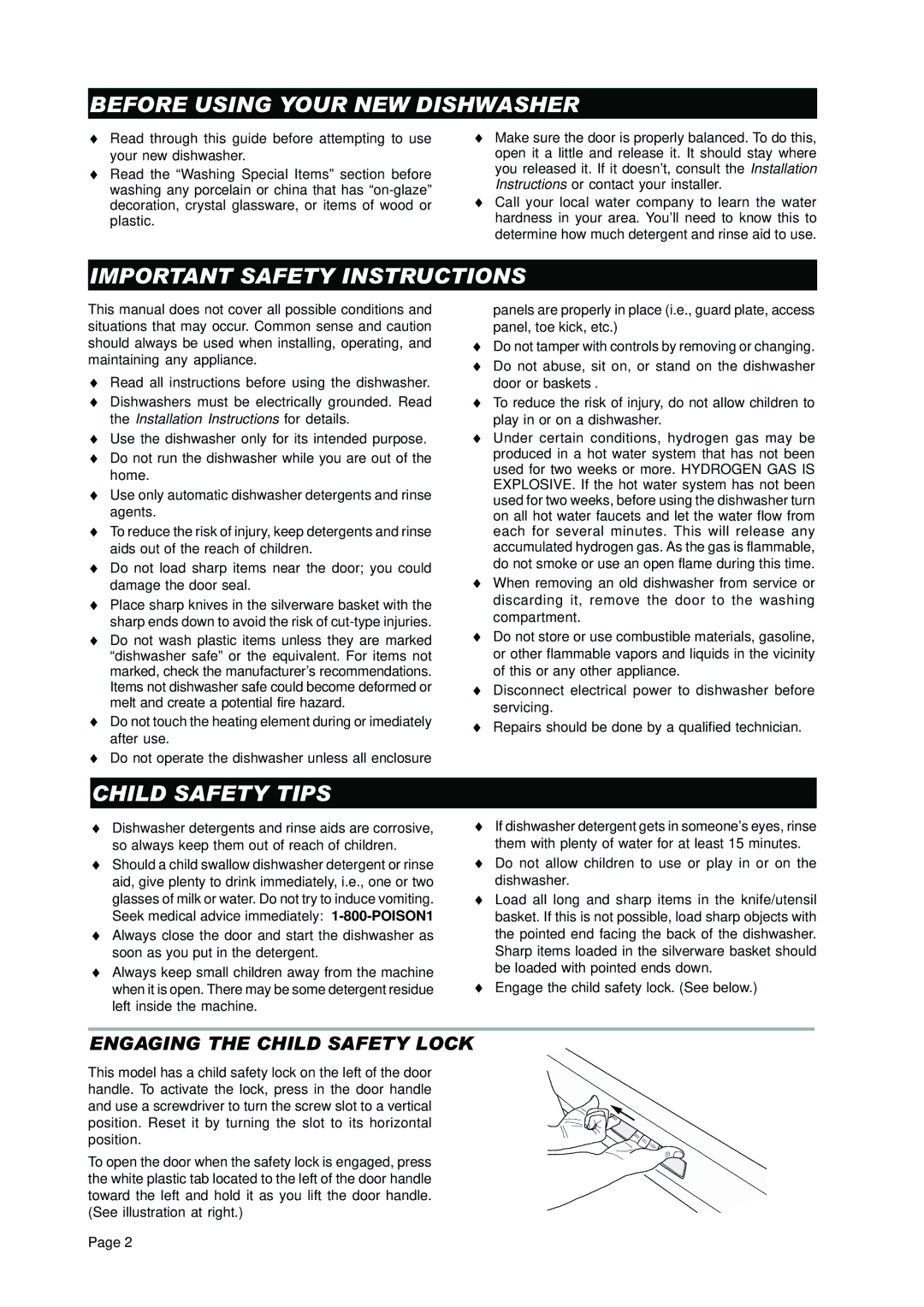 Asko D3250 operating instructions Before Using Your NEW Dishwasher, Important Safety Instructions, Child Safety Tips 