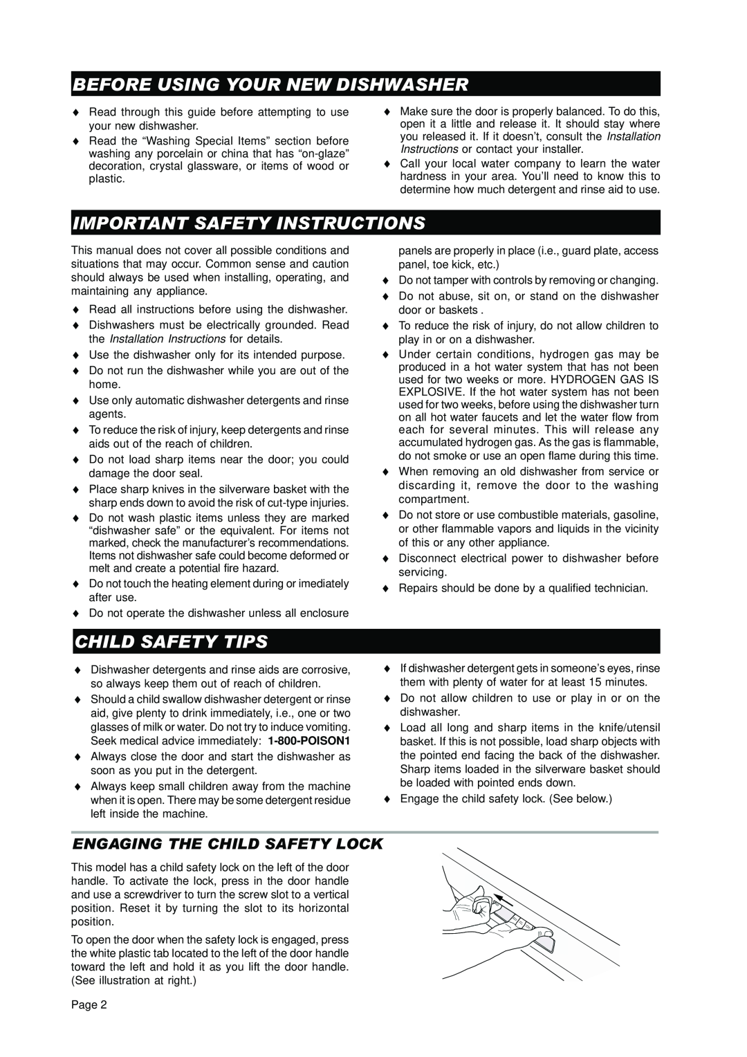 Asko D3250 operating instructions Before Using Your New Dishwasher, Important Safety Instructions, Child Safety Tips 