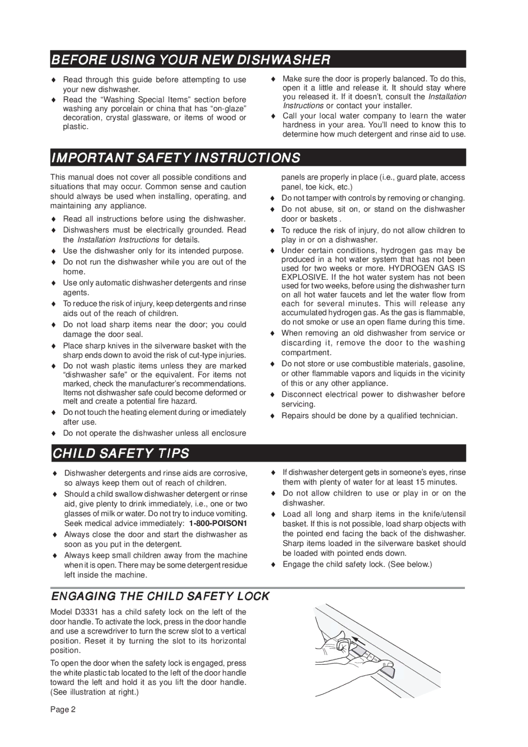 Asko D3331 important safety instructions Before Using Your NEW Dishwasher, Important Safety Instructions, Child Safety Tips 