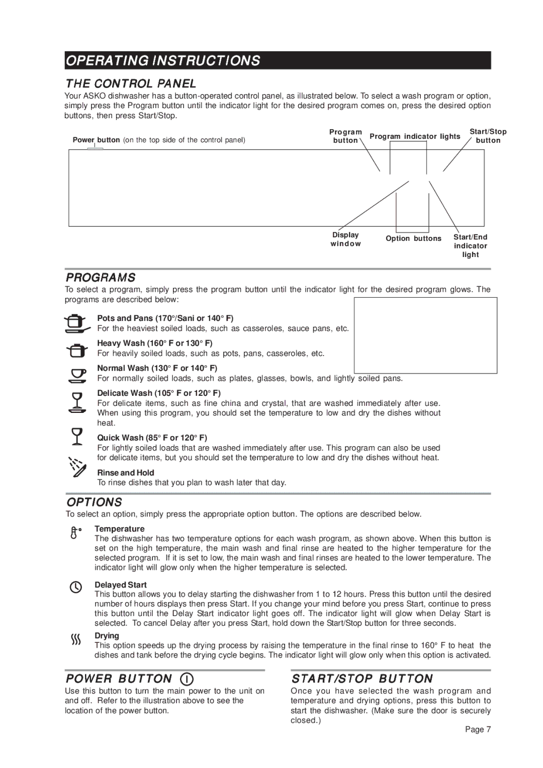 Asko D3331 important safety instructions Operating Instructions 