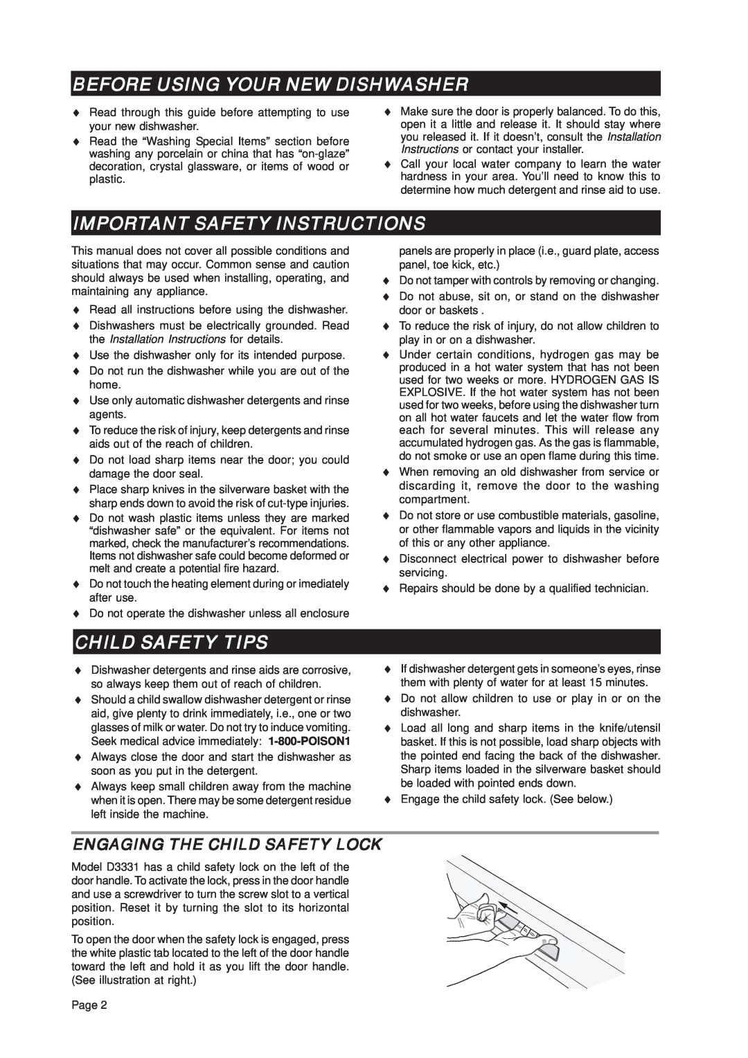Asko D3331 important safety instructions Before Using Your New Dishwasher, Important Safety Instructions, Child Safety Tips 