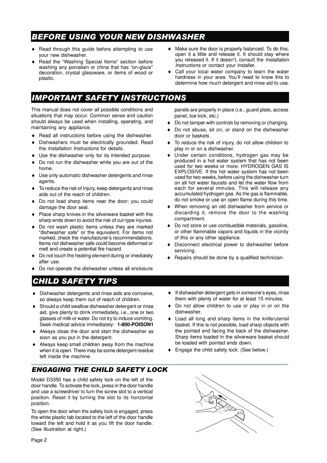 Asko D3350 manual Before Using Your NEW Dishwasher, Important Safety Instructions, Child Safety Tips 