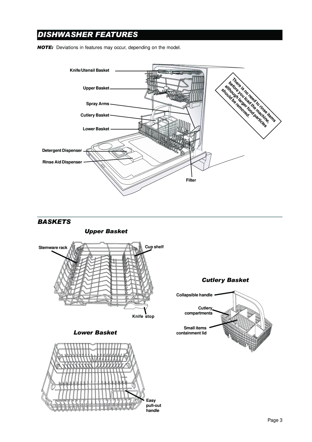 Asko D3350 manual Dishwasher Features, Baskets, Upper Basket, Cutlery Basket Lower Basket 