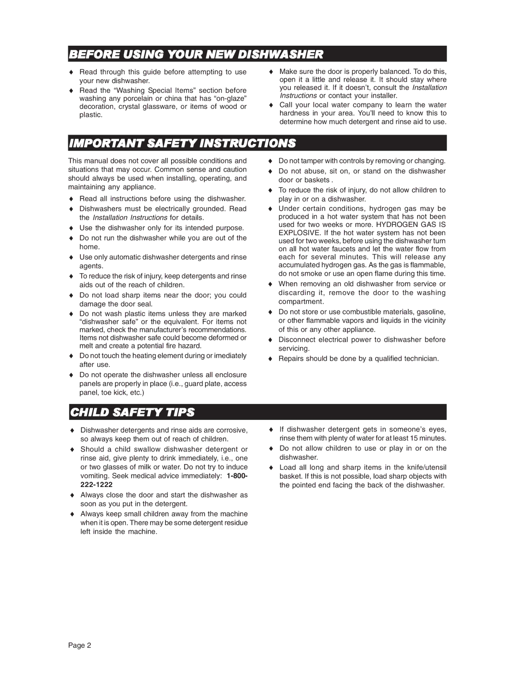 Asko D3731XL Before Using Your NEW Dishwasher, Important Safety Instructions, Child Safety Tips 