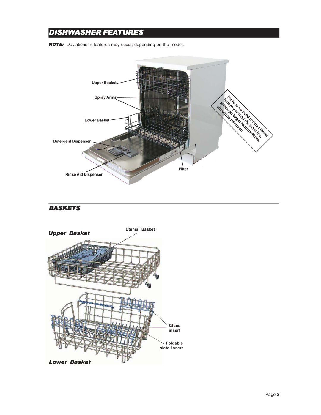 Asko D3731XL important safety instructions Dishwasher Features, Baskets, Upper Basket, Lower Basket 