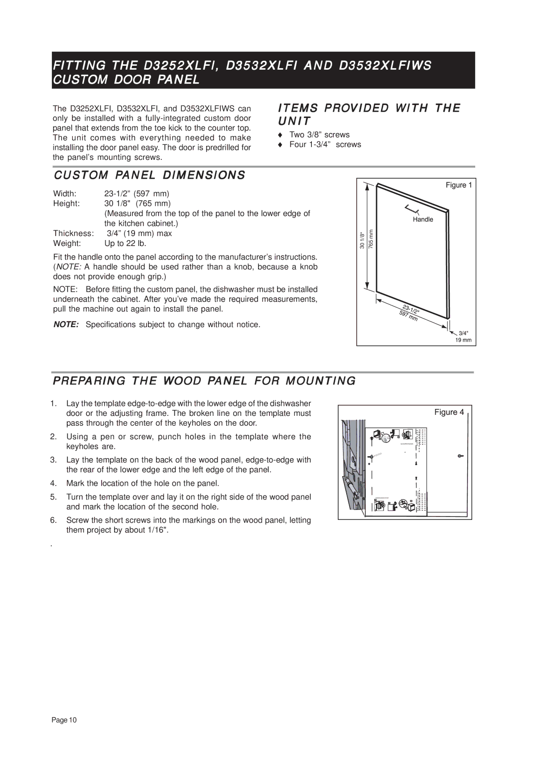 Asko D3mmmXL Items Provided with the Unit, Custom Panel Dimensions, Preparing the Wood Panel for Mounting 