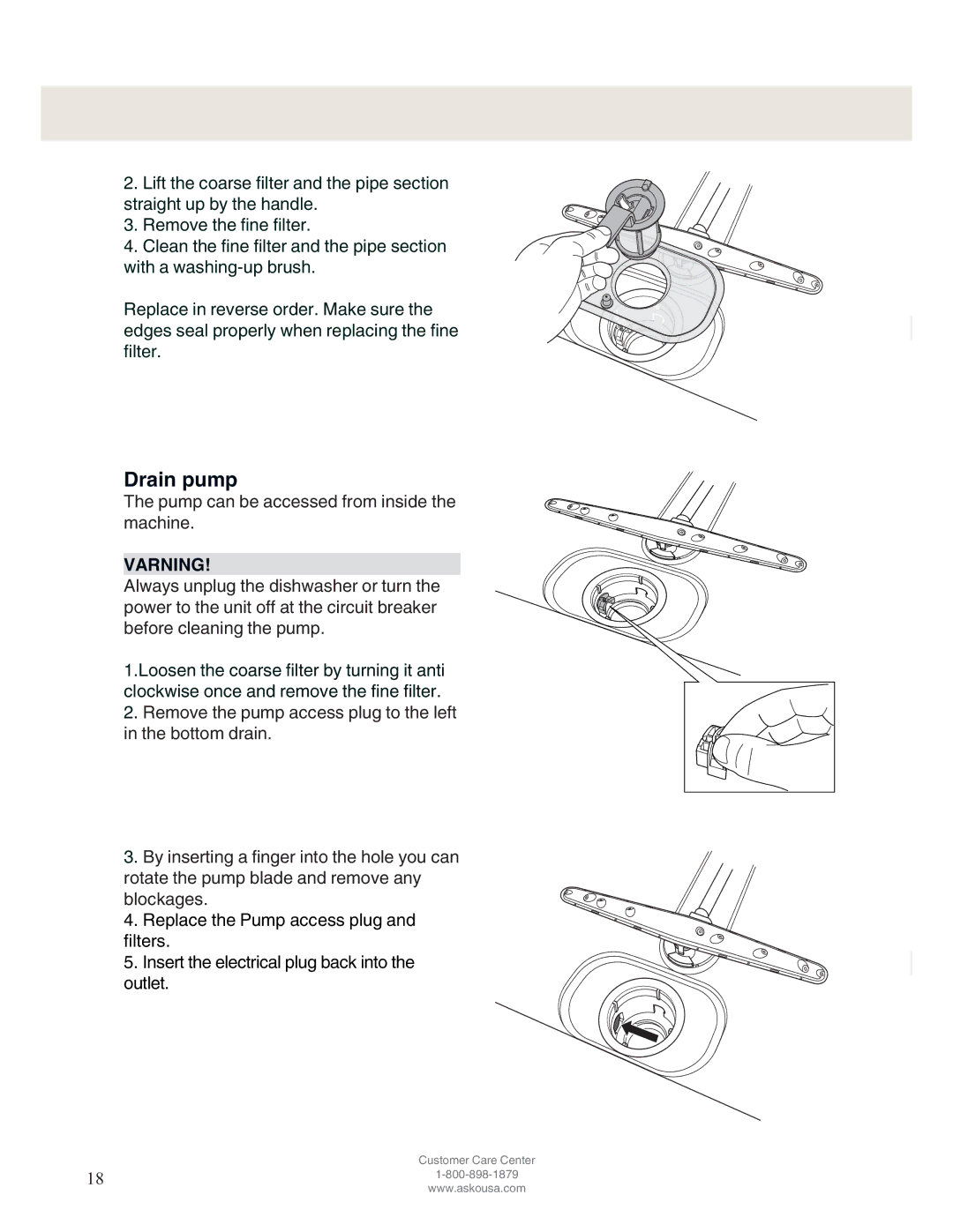 Asko D5122 operating instructions Drain pump 