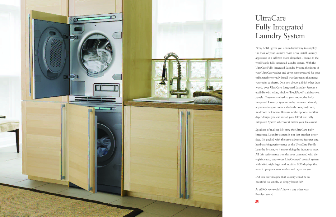 Asko Washer/Dryer Combination Laundry System warranty UltraCare Fully Integrated Laundry System 