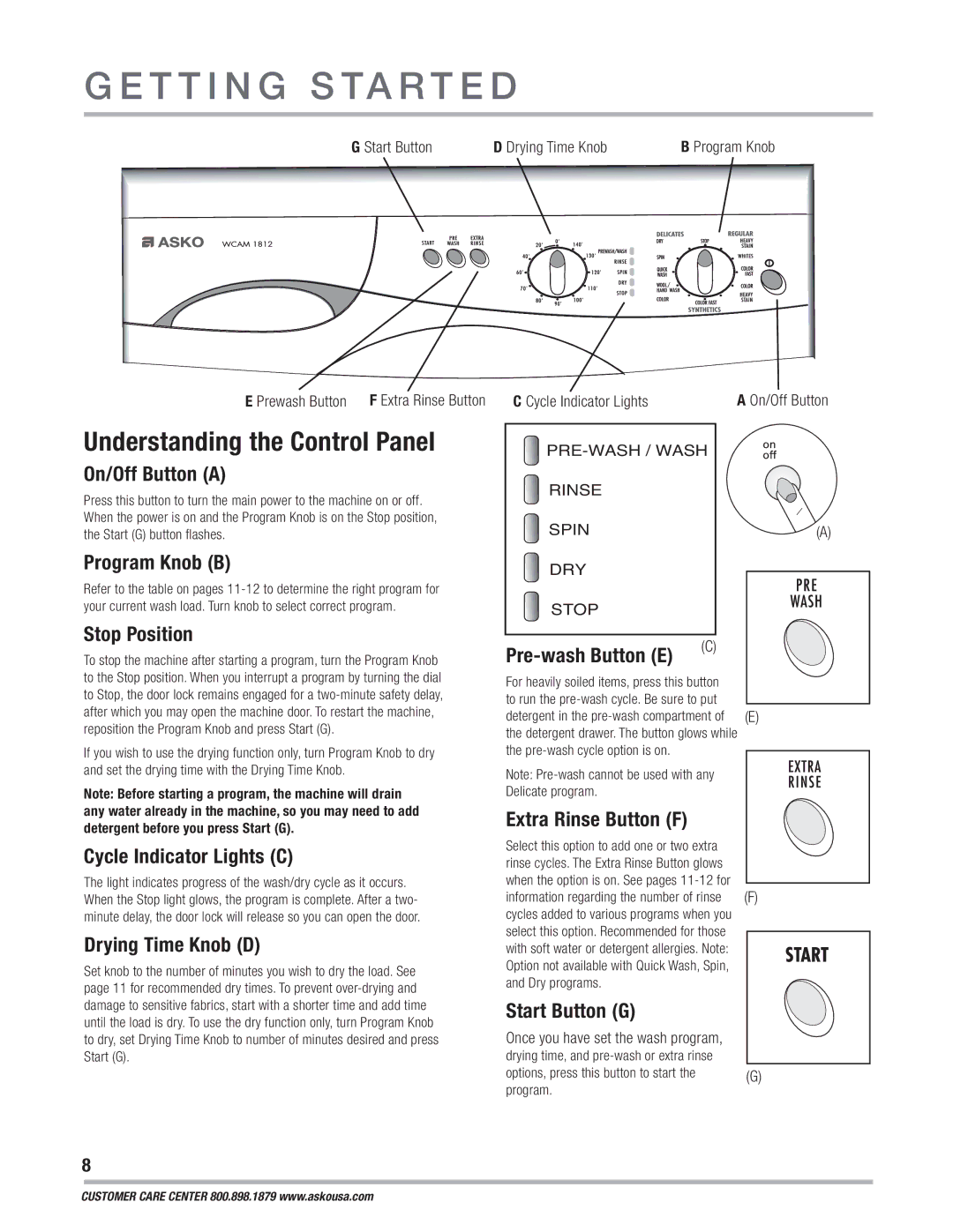 Asko WCAM 1812 owner manual T T I N G S Ta R T E D 