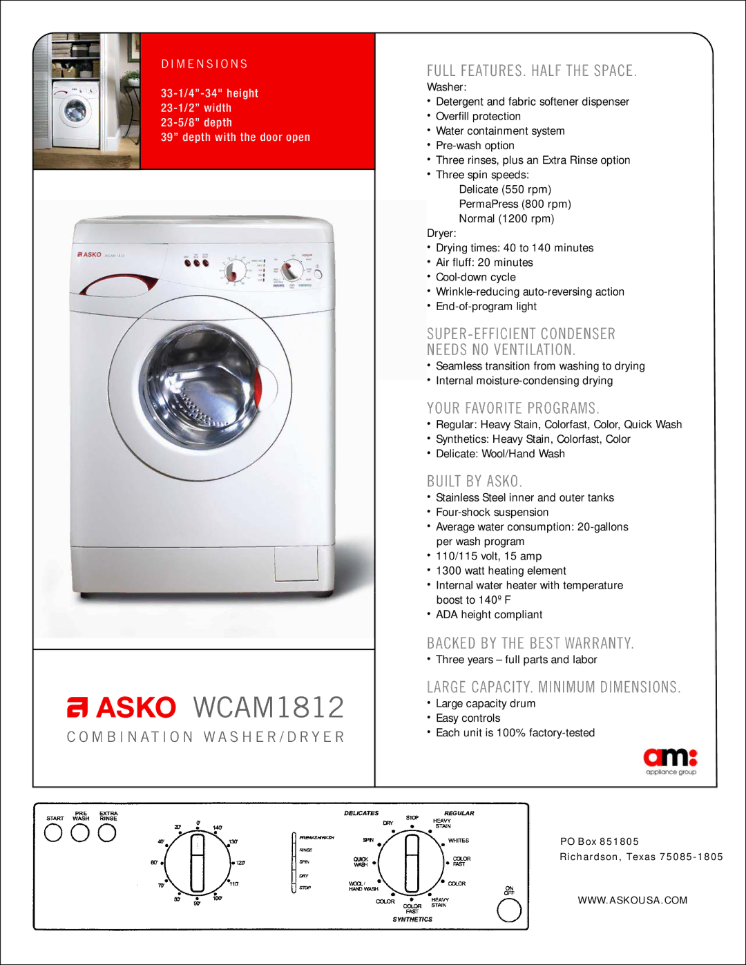 Asko WCAM1812 warranty 