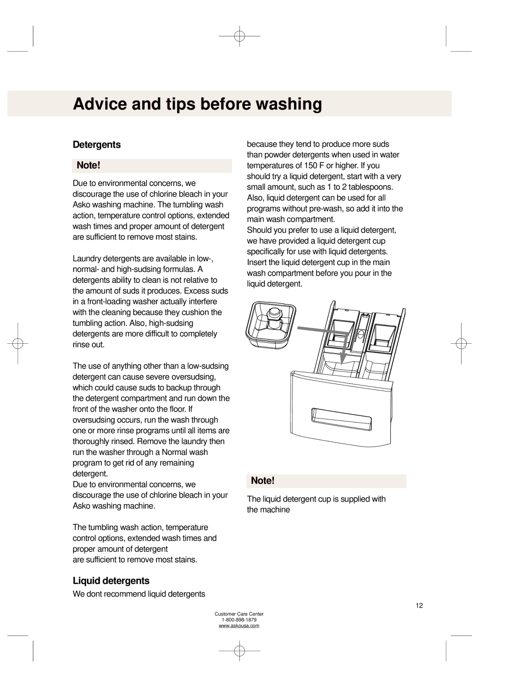 Asko WL6511XXL operating instructions Liquid detergents 