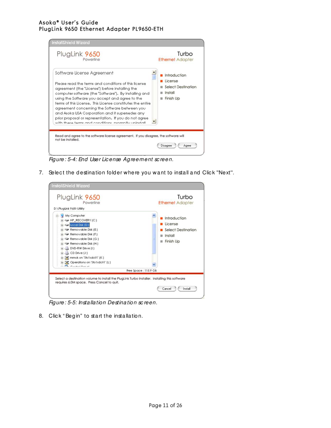 Asoka PL9650-ETH manual End User License Agreement screen 