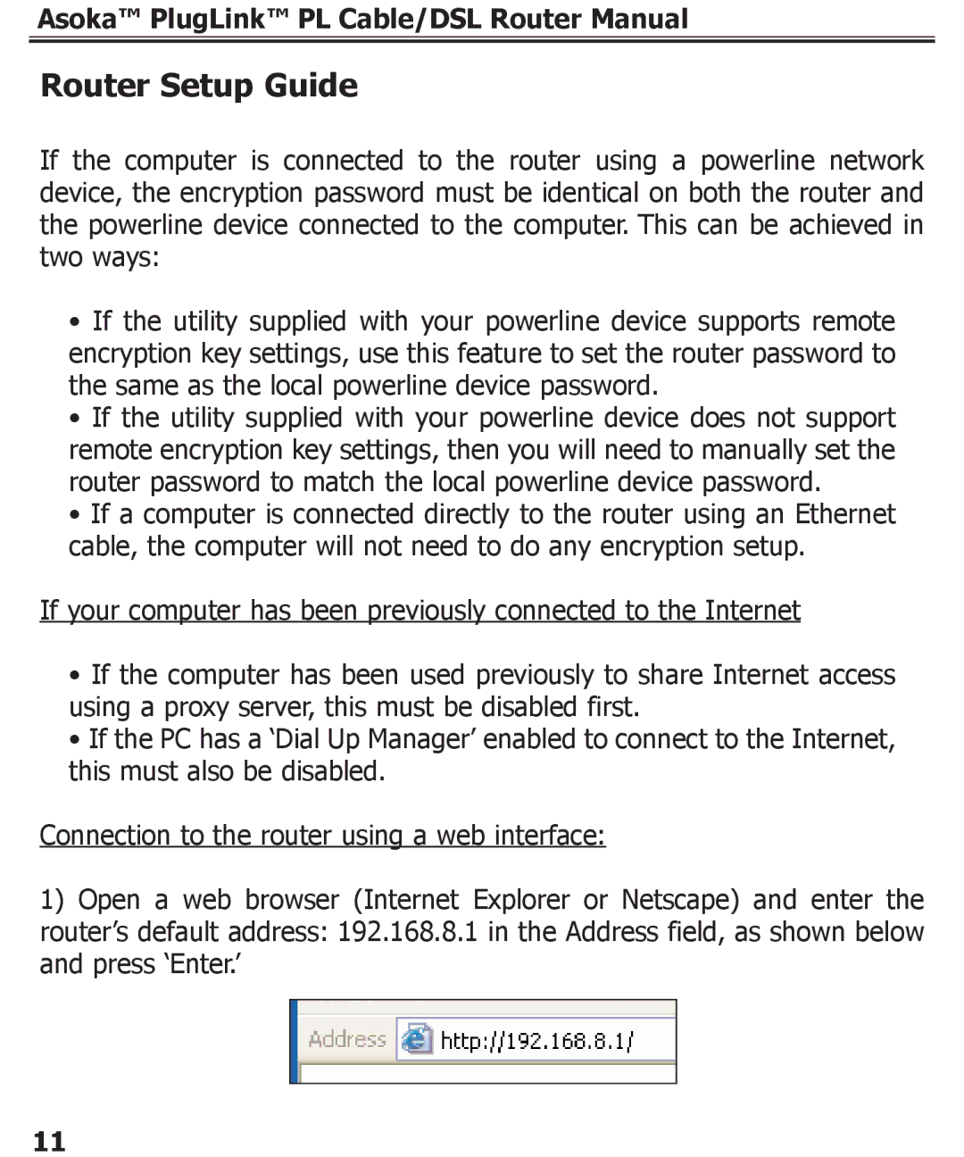 Asoka PL9920-BBR specifications Router Setup Guide 