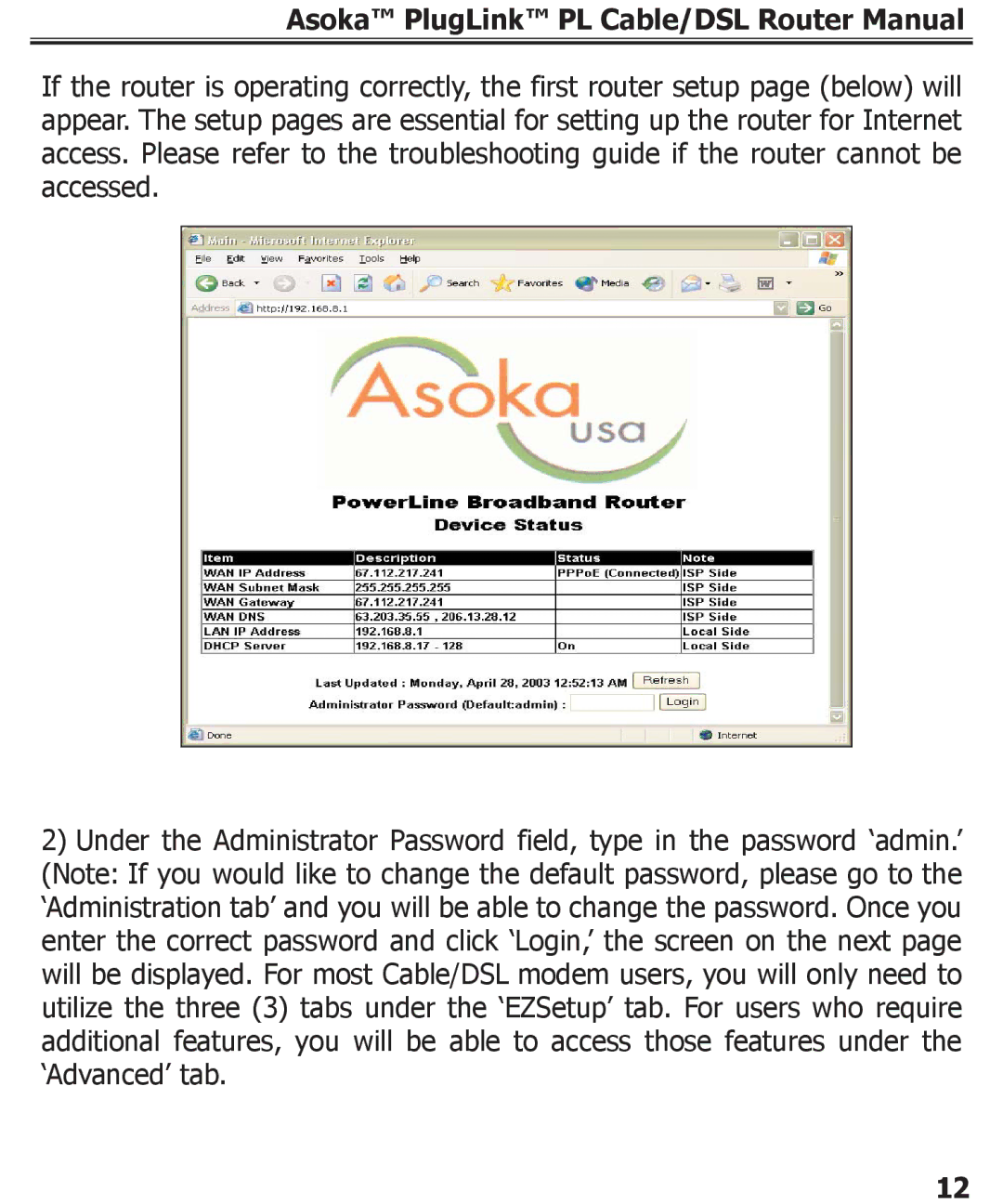 Asoka PL9920-BBR specifications Asoka PlugLink PL Cable/DSL Router Manual 