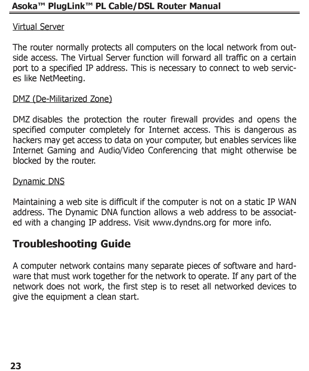 Asoka PL9920-BBR specifications Troubleshooting Guide 