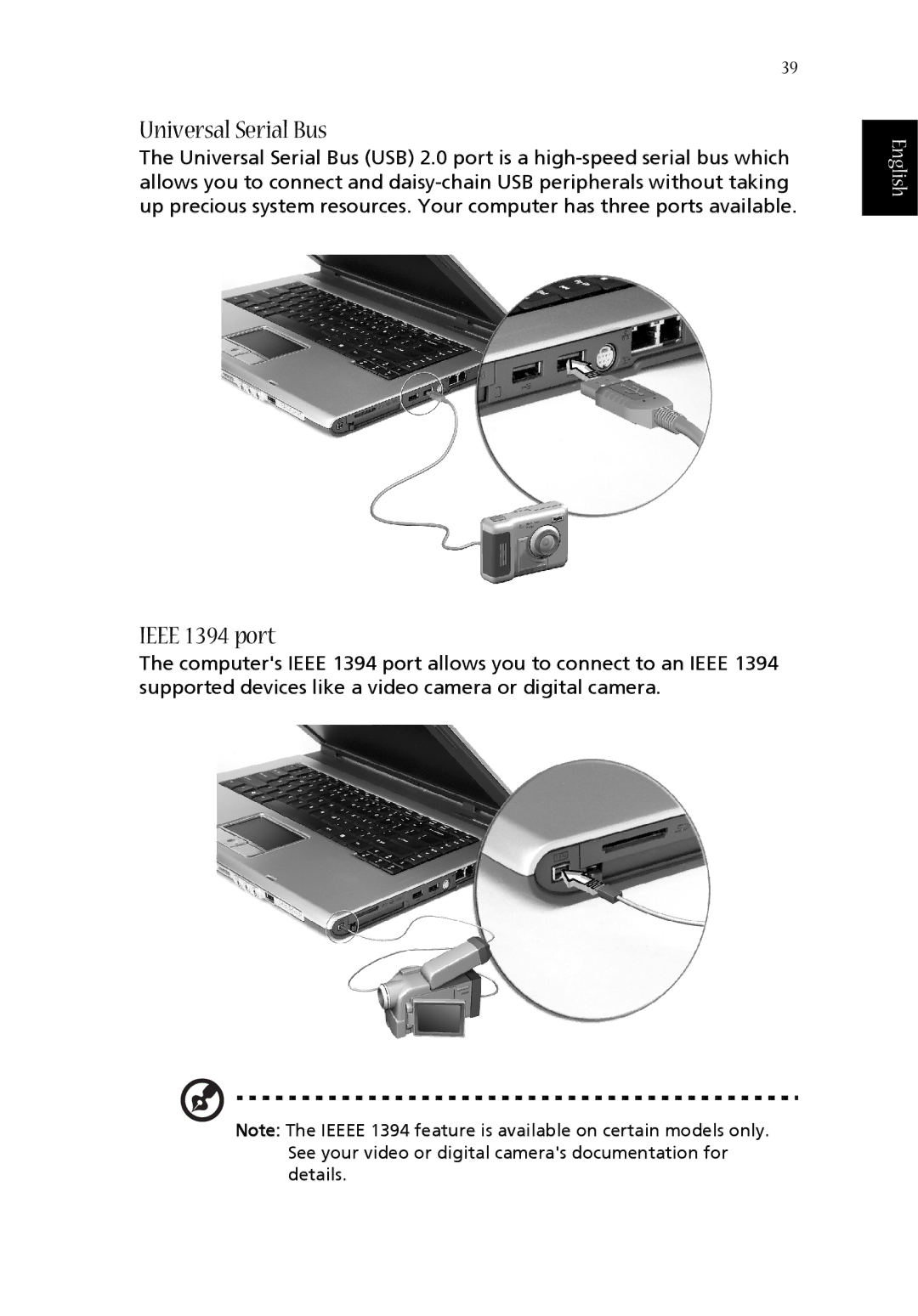 Aspire Digital 1680, 1410 manual Universal Serial Bus, Ieee 1394 port 