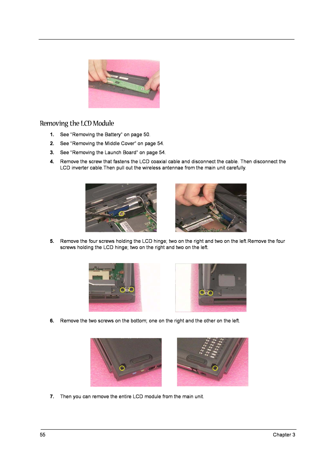 Aspire Digital 1520, 1360 manual Removing the LCD Module 