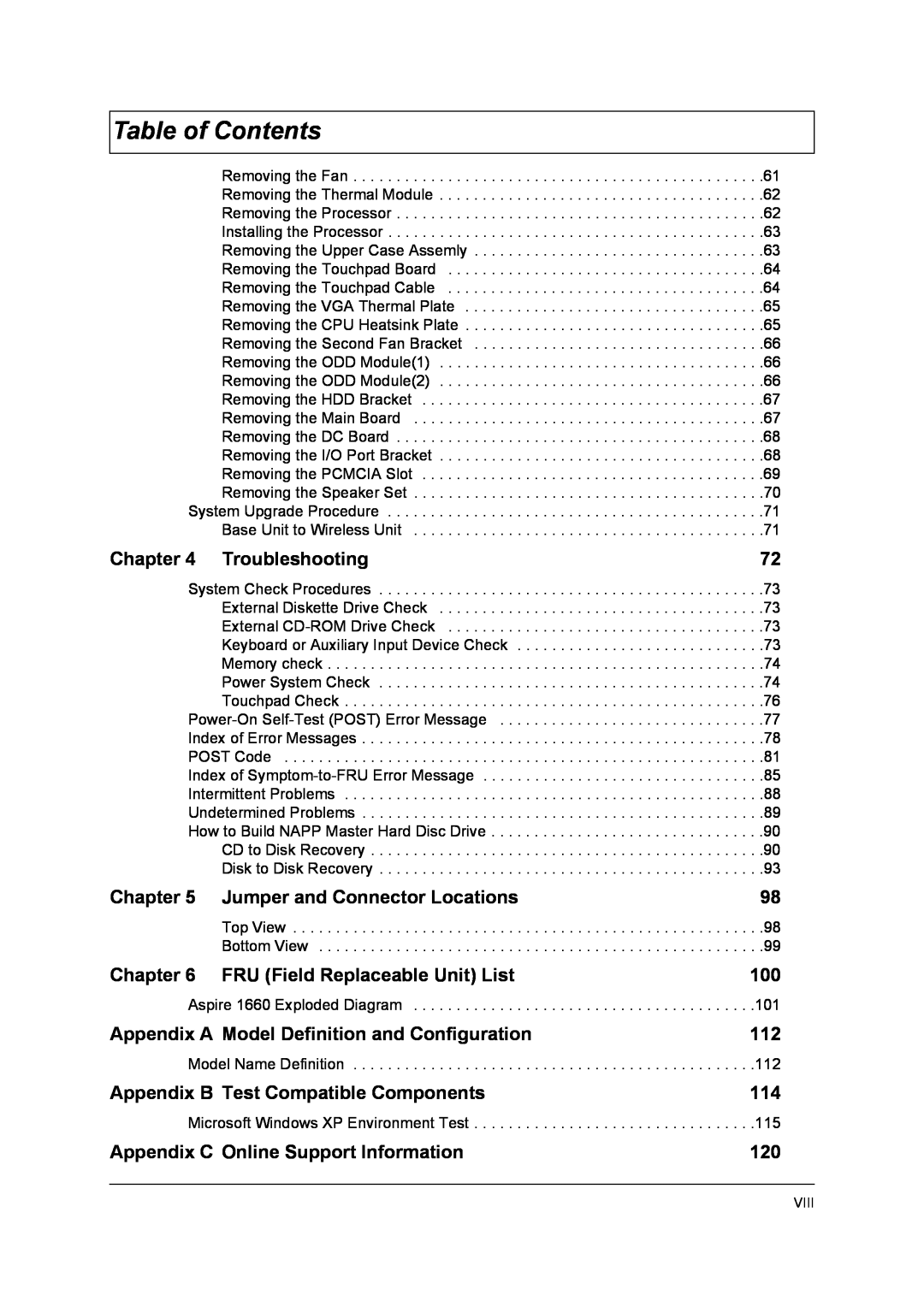 Aspire Digital 1520, 1360 manual Table of Contents, Troubleshooting 