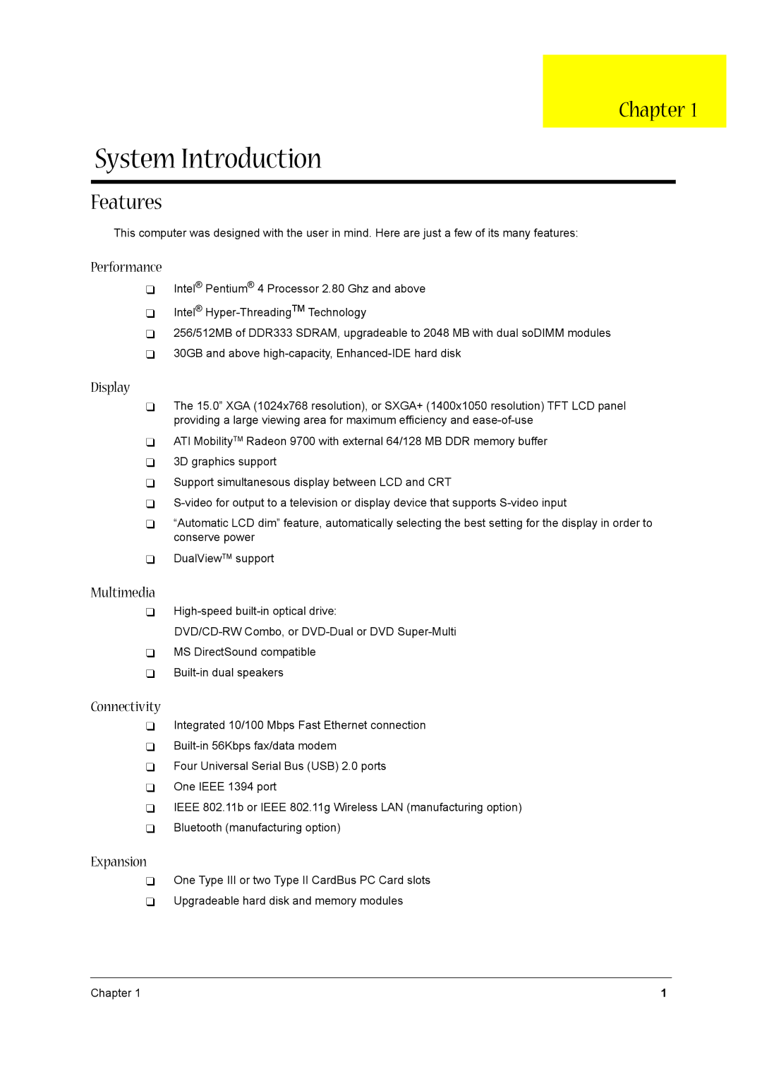 Aspire Digital 1660 manual Chapter, Features 