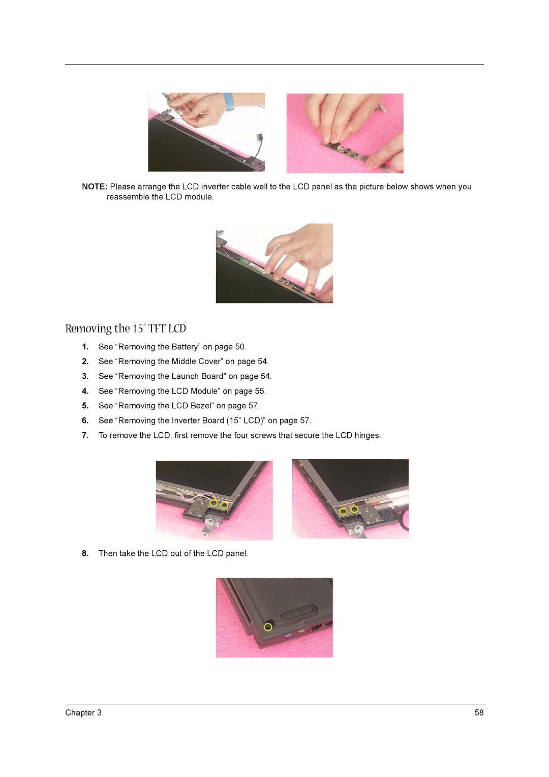 Aspire Digital 1660 manual Removing the 15 TFT LCD 