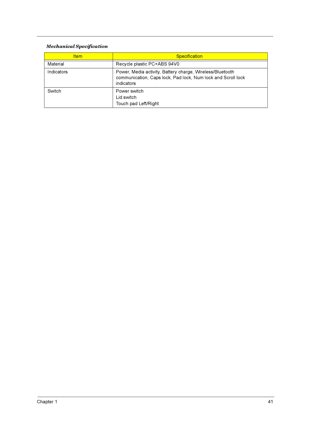 Aspire Digital 2020, 2010 manual Mechanical Specification 