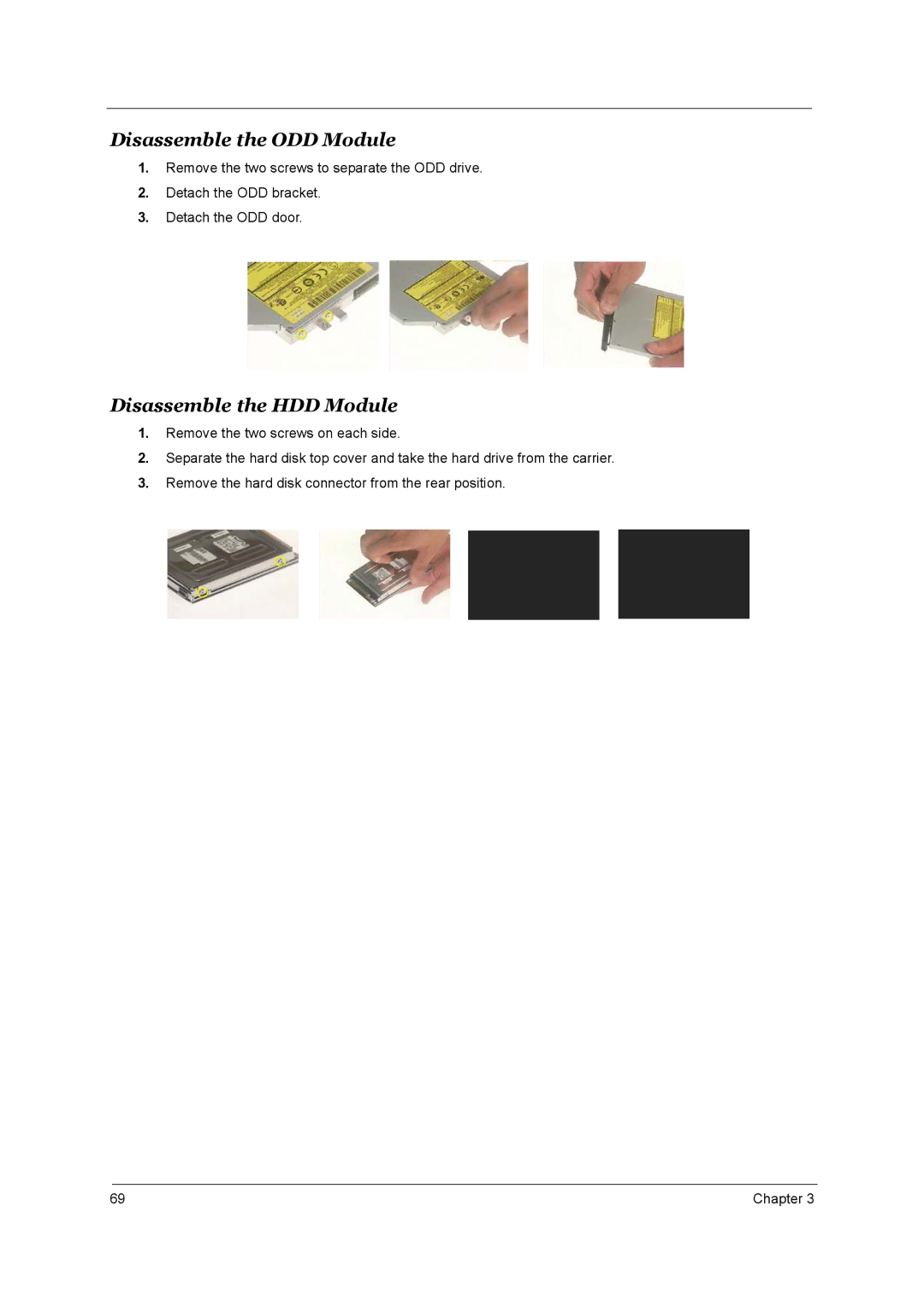 Aspire Digital 2020, 2010 manual Disassemble the ODD Module, Disassemble the HDD Module 