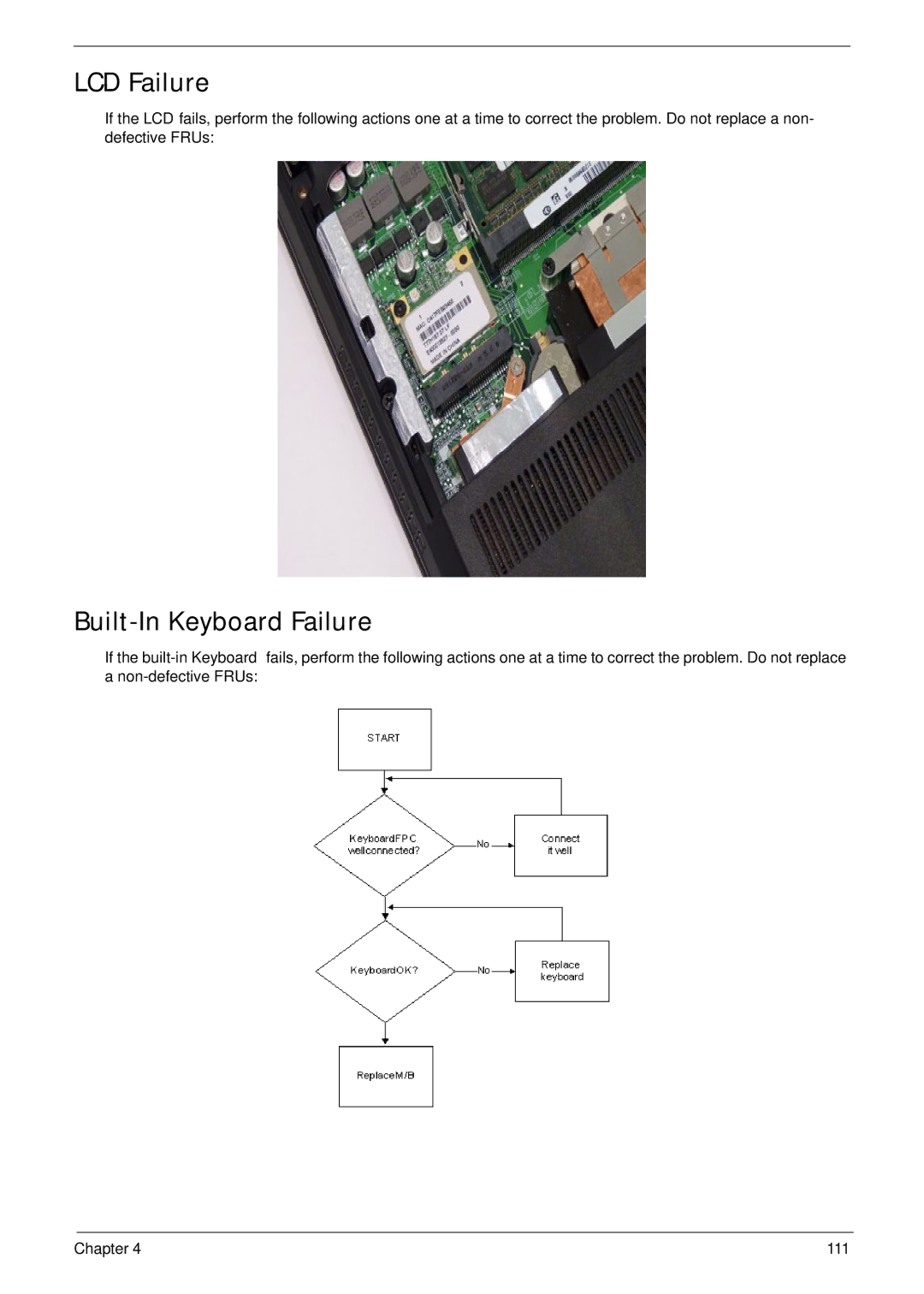 Aspire Digital 4625G manual LCD Failure, Built-In Keyboard Failure 