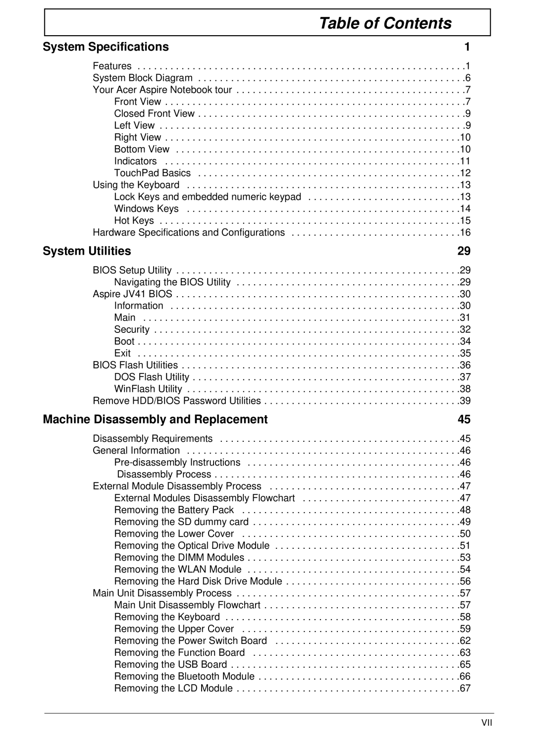 Aspire Digital 4625G manual Table of Contents 