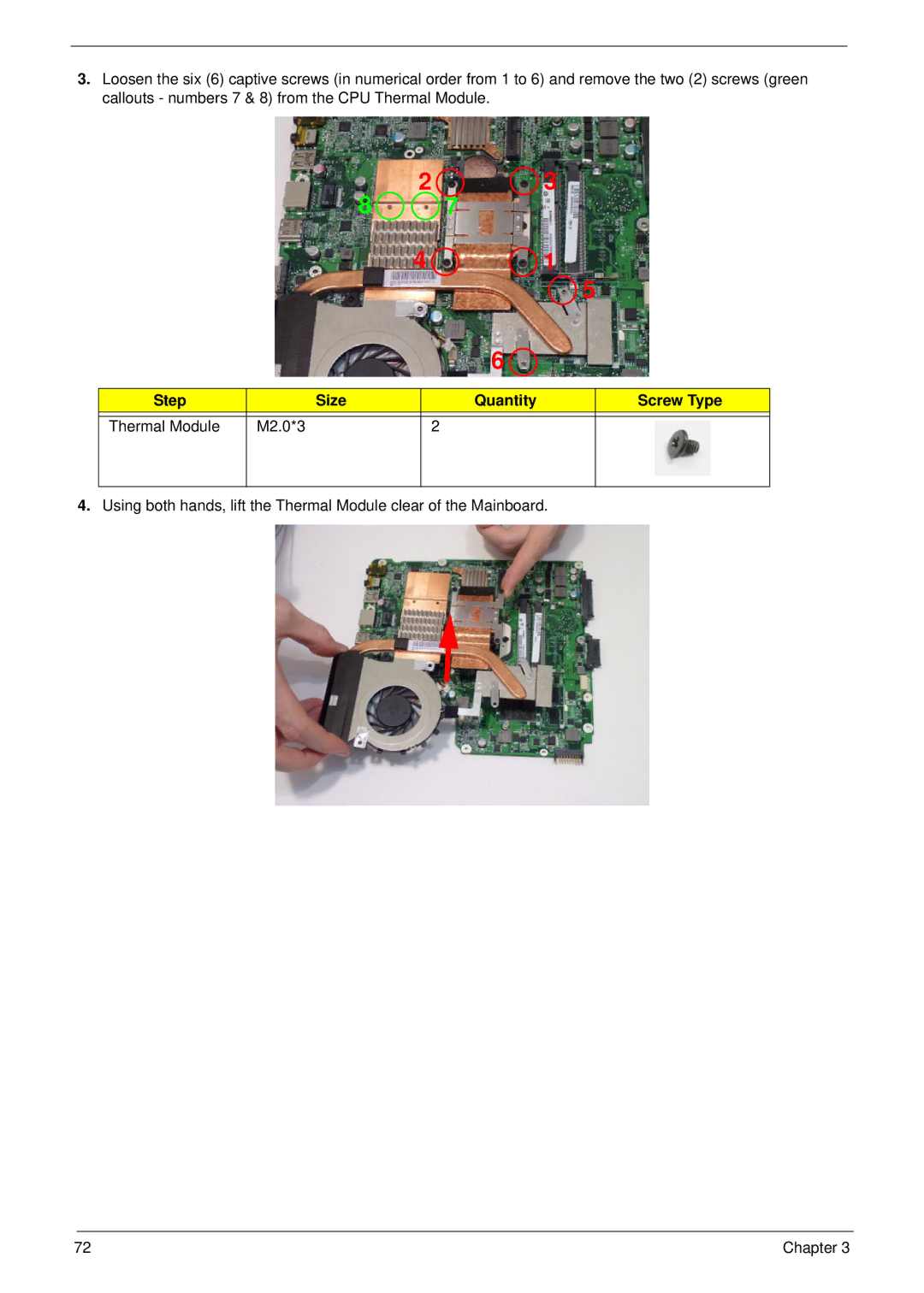 Aspire Digital 4625G manual Step Size Quantity Screw Type Thermal Module M2.0*3 