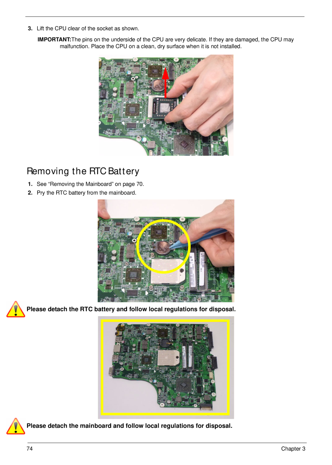 Aspire Digital 4625G manual Removing the RTC Battery 