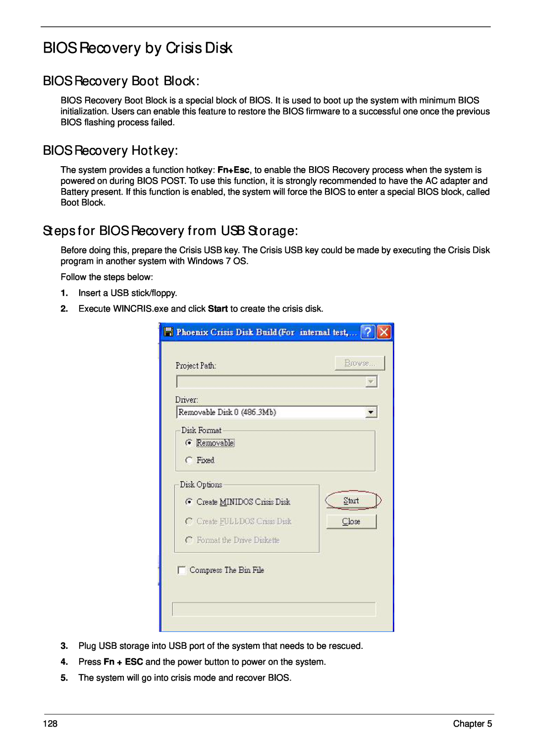 Aspire Digital 4625G manual BIOS Recovery by Crisis Disk, BIOS Recovery Boot Block, BIOS Recovery Hotkey 