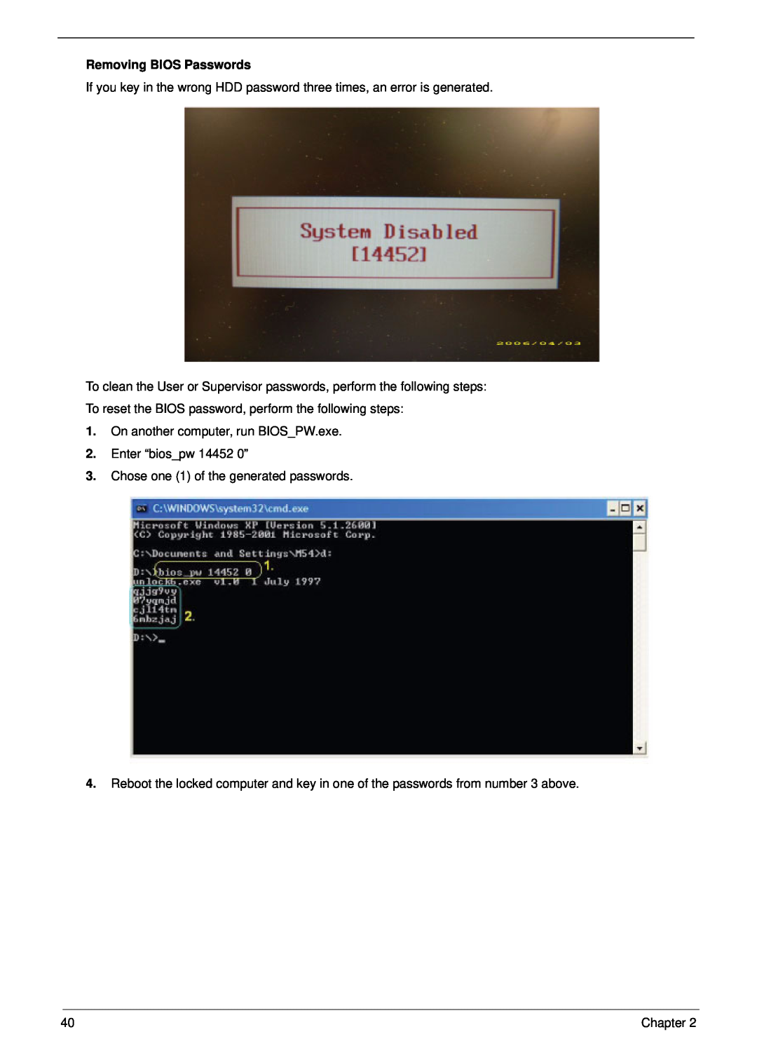Aspire Digital 4625G manual Removing BIOS Passwords 