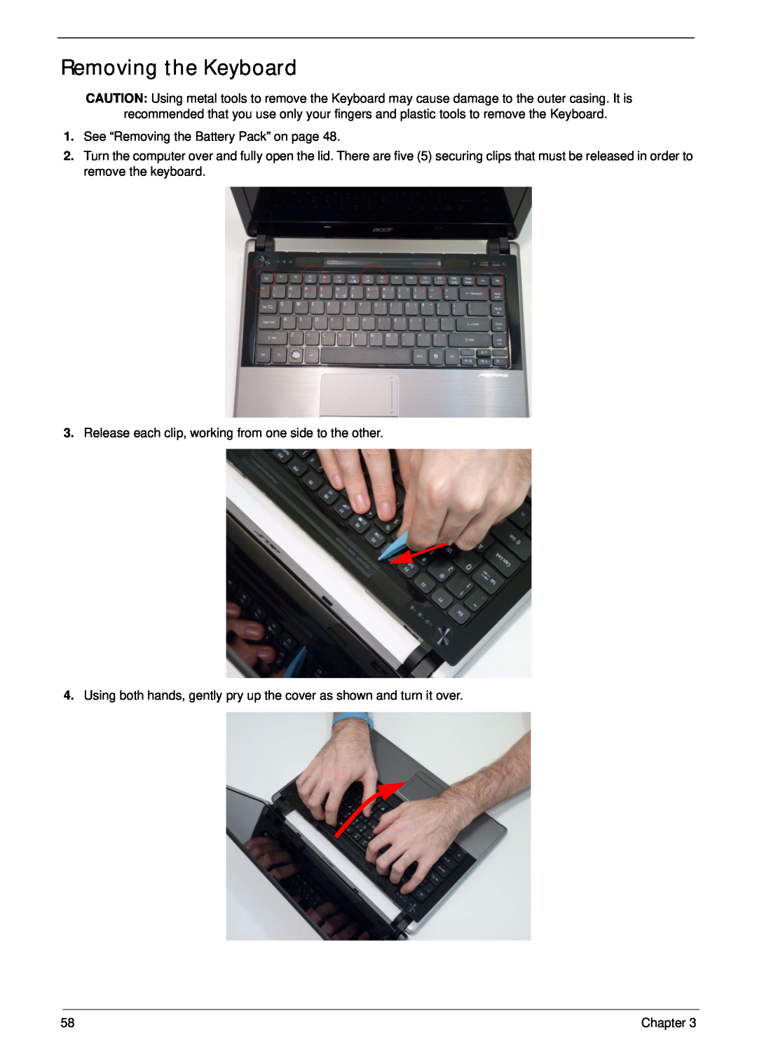 Aspire Digital 4625G manual Removing the Keyboard 