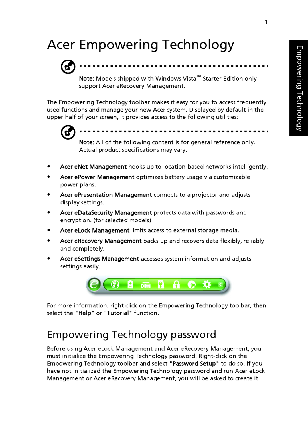 Aspire Digital 4315, 4715Z manual Acer Empowering Technology, Empowering Technology password 